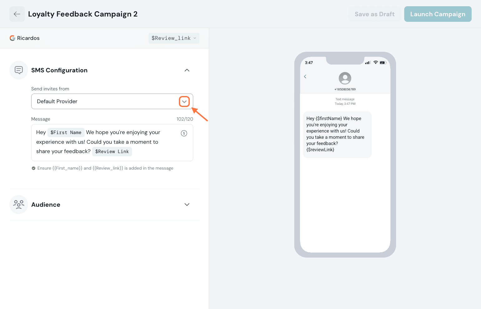 Click on SMS Configuration…