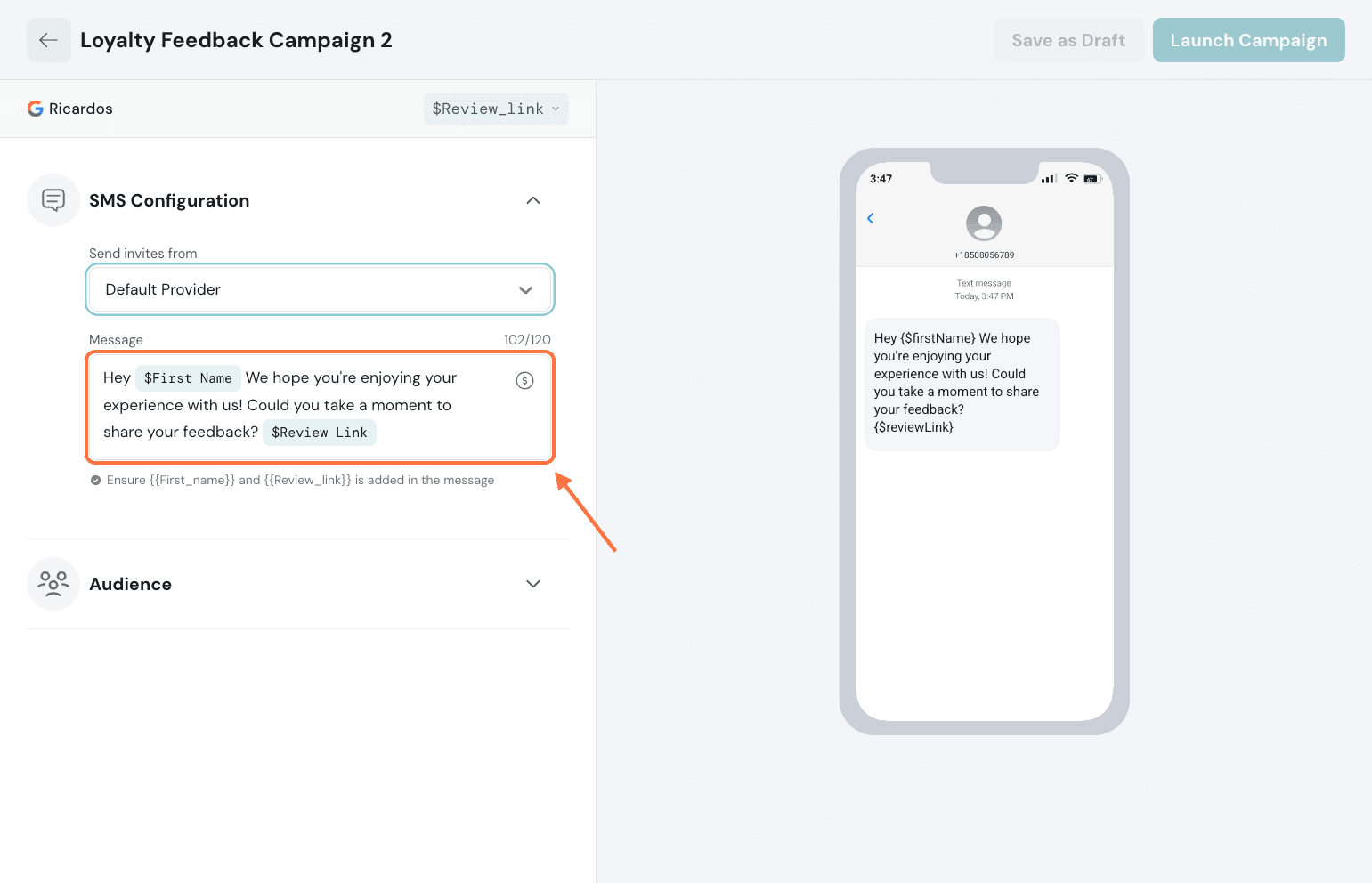 Click on SMS Configuration…