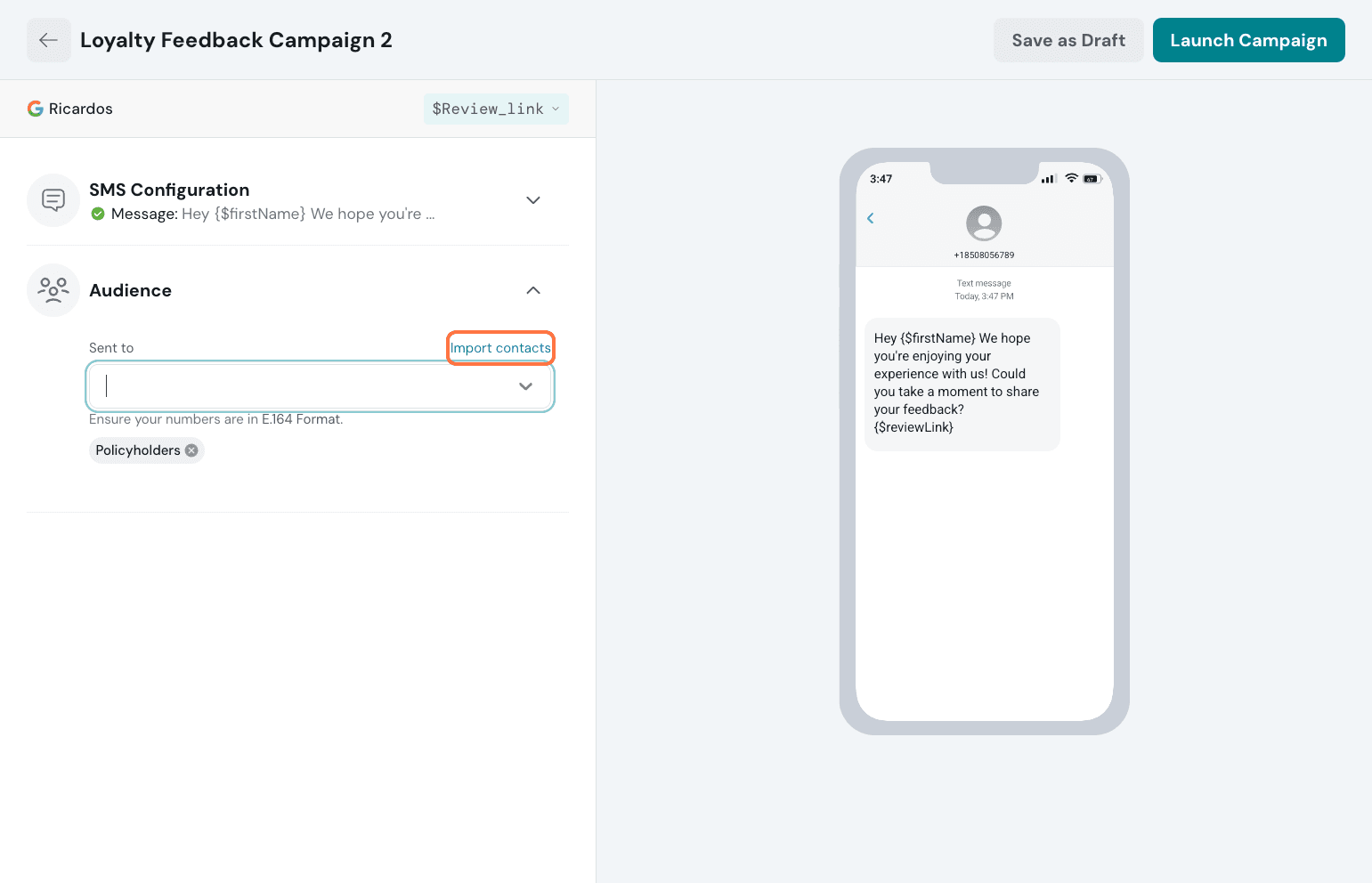 Click on Import contacts
